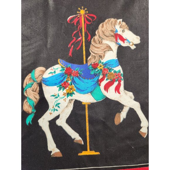 Vintage Carousel Horse Fabric Panel Cranston Print Red Blue Quilting Material Ca - Picture 2 of 16
